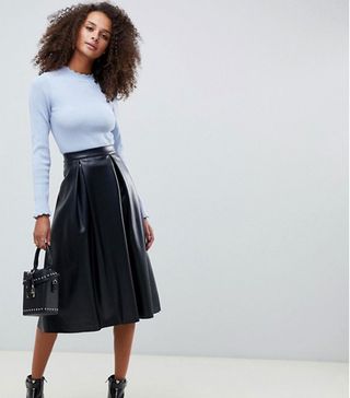 ASOS Design + Leather Look Midi Skirt