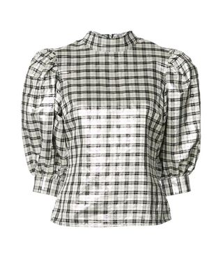 Ganni + Mock Neck Checked Blouse