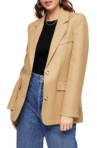 Topshop + Single Breasted Girlfriend Blazer