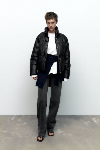 Zara + Faux Leather Puffer Jacket