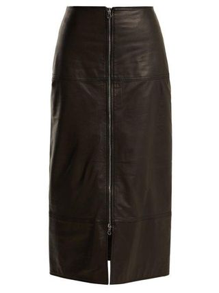 Raey + Zip Front Leather Pencil Skirt