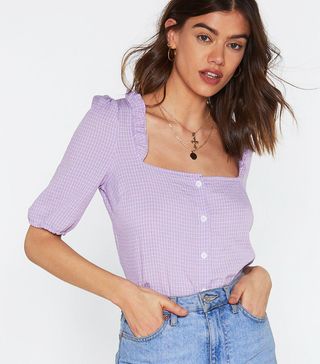 Nasty Gal + Ruffle and Tumble Square Neck Check Blouse