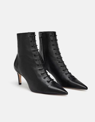 Zara + Laced Leather Heeled Ankle Boots