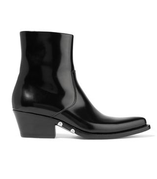 Calvin Klein 205W39NYC + Tiesa Glossed-Leather Ankle Boots