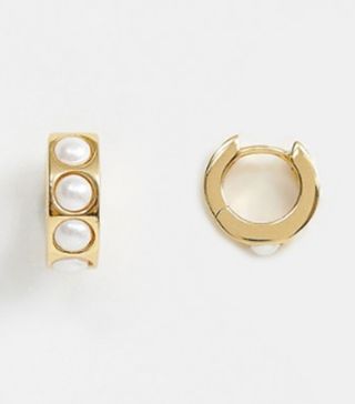 Orelia + Gold Plated Pearl Huggie Hoops