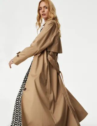 M&S + Cotton Rich Belted Longline Trench Coat