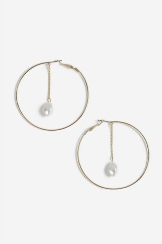 Topshop + Pearl Chain Hoop Earrings