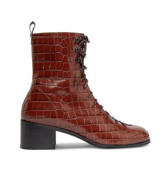 By Far + Bota Croc-Effect Leather Ankle Boots