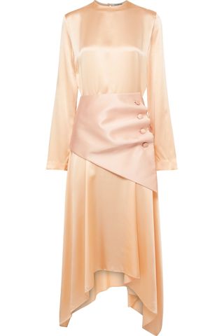 Matériel + Belted Asymmetric Silk-Satin Midi Dress