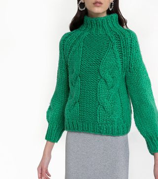 Pixie Market + Green Cable Knit Sweater