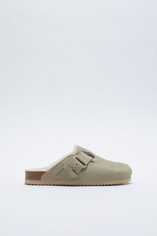 Zara + Fleece Split Leather Clogs