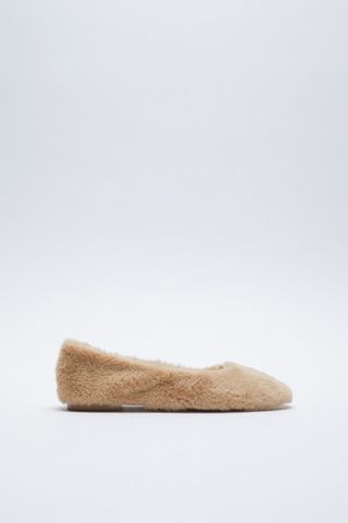 Zara + Faux Fur Ballet Flats