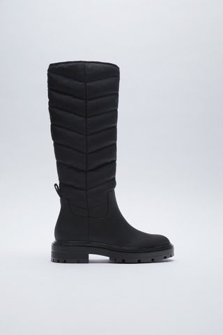 Zara + Low Heel Quilted Tall Boots