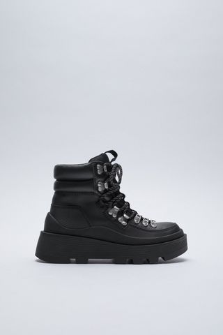 Zara + Flat Hiking Style Boots