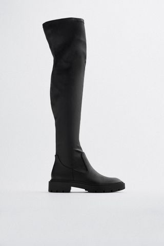 Zara + Low Heeled Stretch Tall Boots Trf
