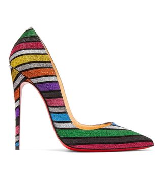 Christian Louboutin + So Kate 120 Striped Glittered Suede Pumps