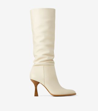 Zara + Leather Boots With Wood-Look Heels