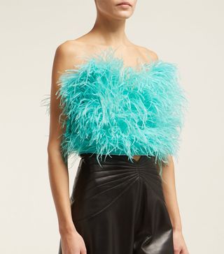 Attico + Faux Pearl-Trimmed Ostrich Feather Top
