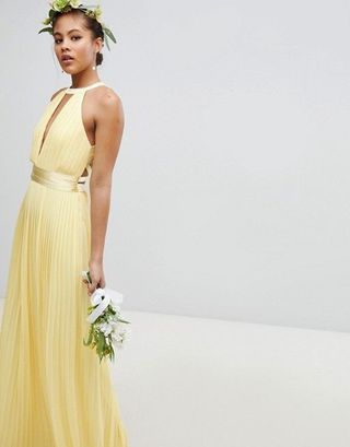 TFNC + Pleated Maxi Bridesmaid Dress With Cross Back and Bow Detail