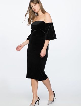 Eloquii + Strapless Velvet Dress With Full Sleeves