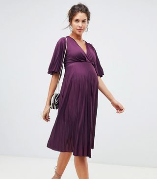 ASOS Design + Maternity Kimono Pleated Midi Dress