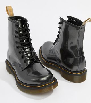 Dr Martens + 1460 Silver Chrome Flat Ankle Boots