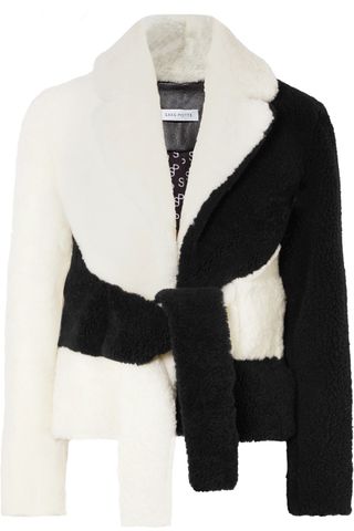 Saks Potts + Tie-Front Two-Tone Shearling Jacket