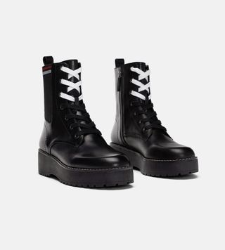 Zara + Leather Platform Ankle Boots
