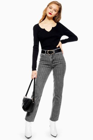 Topshop + Washed Black Pinstripe Jeans