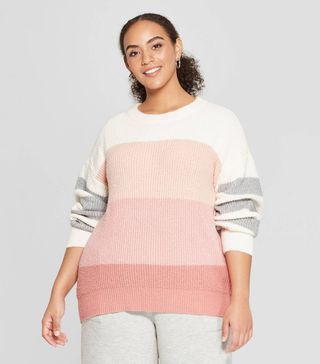 Who What Wear + Striped Long-Sleeve Crew-Neck Tie-Back Sweater