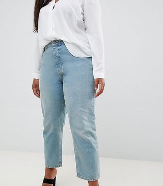 ASOS Curve + Florence Authentic Straight Leg Jeans in Light Green Cast
