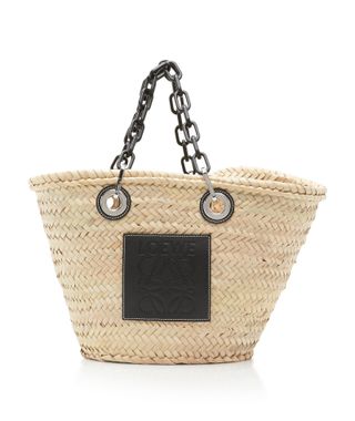 Loewe + Leather-Trimmed Woven Raffia Tote