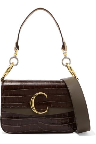 Chloé + Chloé C Small Leather-Trimmed Croc-Effect Shoulder Bag