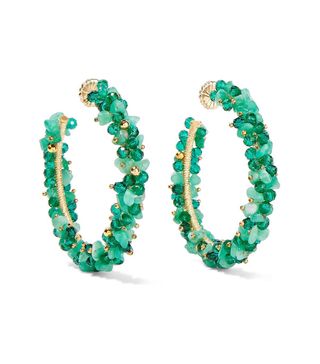 Bibi Marini + Baru Gold-Plated, Emerald and Swarovski Crystal Hoop Earrings