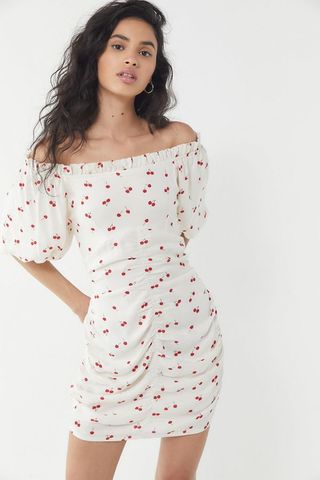 Urban Outfitters + Ruched Off-the-Shoulder Mini Dress