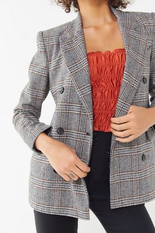 ASTR The Label + Plaid Double-Breasted Blazer