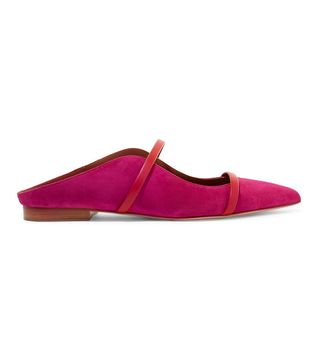 Malone Souliers by Roy Luwolt + Maureen Leather-Trimmed Suede Point-Toe Flats
