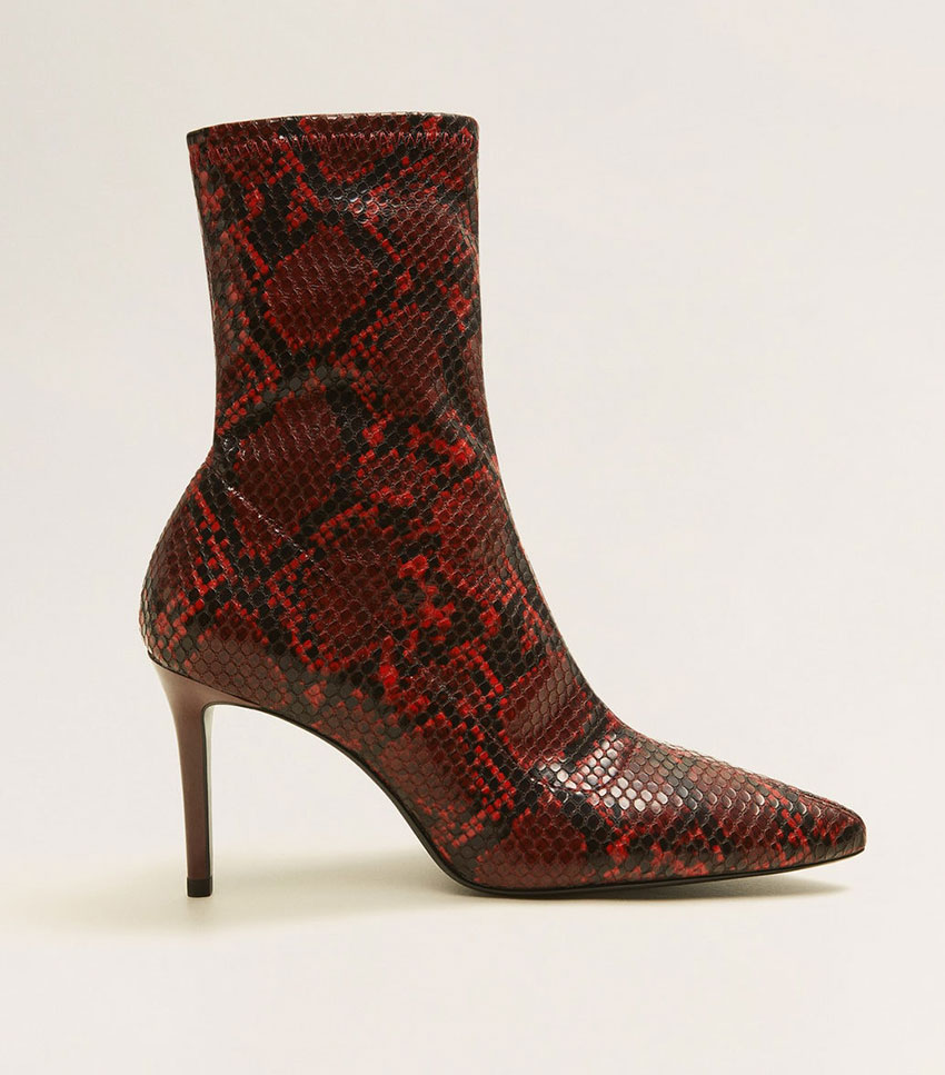 Mango + Snake-Effect Ankle Boots