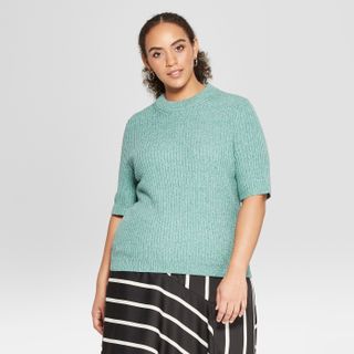 Who What Wear x Target + Short Sleeve Shrunken Elbow Crew Sweater