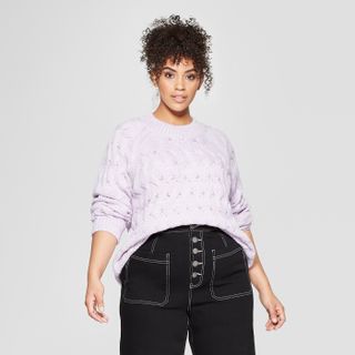 Who What Wear x Target + Long Sleeve Crew Neck Cable Sweater