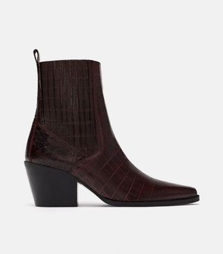 Zara + Leather Animal Print Ankle Boots