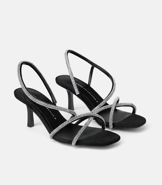 Zara + Bejeweled Mid-Height Heeled Sandals