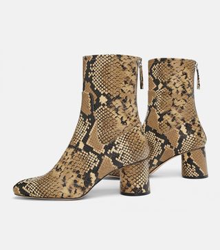 Zara + Heeled Animal Print Ankle Boots