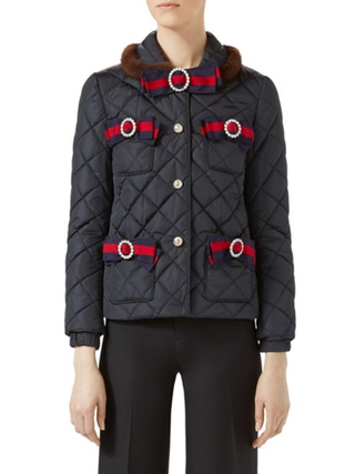 Gucci + Fur-Trimmed Bow Quilted Jacket