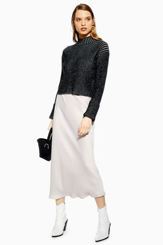 Topshop + Stripe Satin Bias Midi Skirt