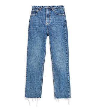 Tosphop + Mid Stone Raw Hem Straight Jeans