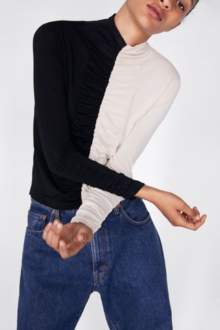 Zara + Colorblock Sweater With Ruching