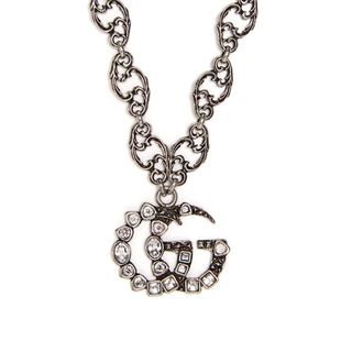 Gucci + GG Logo Small Crystal Pendant Necklace