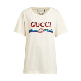 Gucci + Gucci Sequin-Embellished Logo Cotton T-Shirt