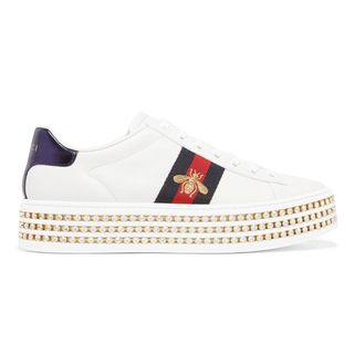 Gucci + Ace Embellished Leather Sneakers